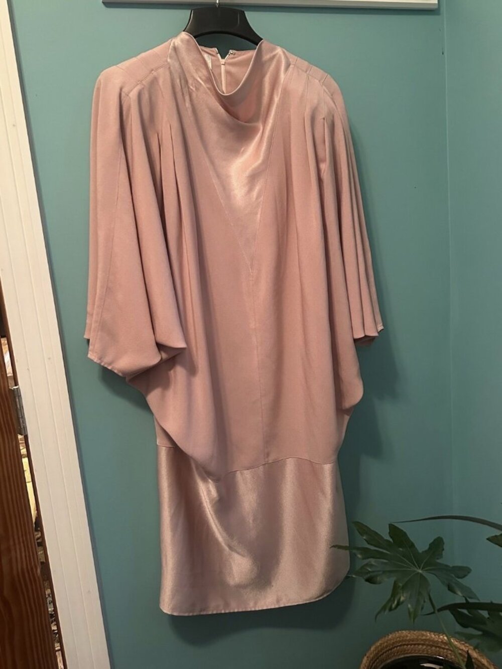 Lillie Rubin Pink Satin Chiffon Cowl Neck Kimono Sheath Dress 8/10 (dry cleaned)